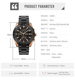SKMEI - 9253 - Elite Chronograph Watch - Rosegold/Black-Steel image 5
