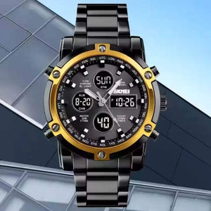 Skmei – 1389 – Dual Display Waterproof Business Watch - Black/Gold-Black image 1