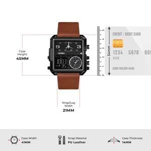 Skmei - 1584 - Sports Quartz Waterproof Tiple time - Black/Brown-Leather image 4
