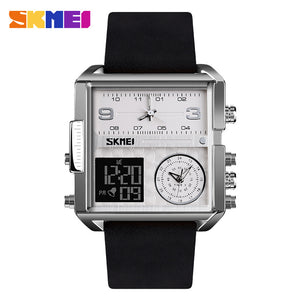 Skmei - 1584(strap) - Sports Quartz Waterproof Tiple time - Silver/Black-Leather image 0