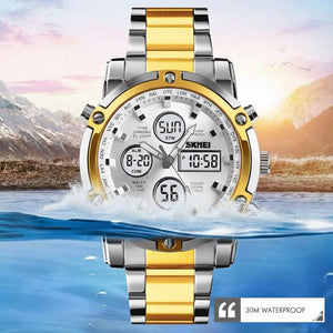 Skmei – 1389 – Dual Display Waterproof Business Watch - Silver/Gold-Silver image 0