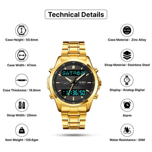 Skmei - 2049 - Multifunctional Waterproof Watch - Gold/Black image 3