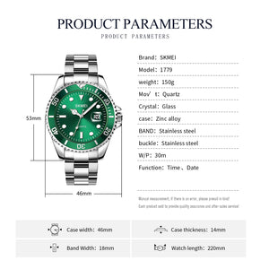 SKMEI - 1779 - Casual Quartz Luxury Full Steel Waterproof watch - silver/green image 5