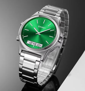 Skmei 2120 - Electronic Luminous 30m Waterproof - Silver/Green image 0