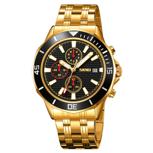SKMEI - 9335 - Luxury Quartz Chronograph Stainless Steel Watch - gold/black image 0