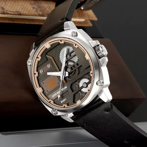 SKMEI 2289 Skeleton Dial Leather Strap Watch - Silver/Black image 2