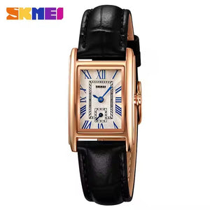SKMEI - 2297 - Women Down Second Leather Strap Quartz Watch - rose gold/black image 1
