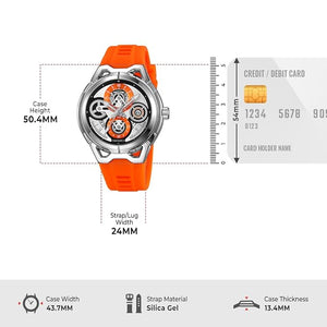SKMEI - 9349 - Silicone Quartz Luxury Watch - Silver/Orange image 3