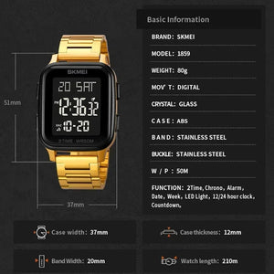 Skmei - 1859 - Digital Electronic LED Display Watch - gold image 4