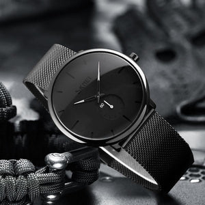 SKMEI - 9185 - Ultra Minimal Black Mesh Wristwatch - White image 0