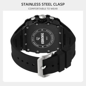 SKMEI 2305 Tonneau Skeleton Dial Chronograph Watch - Black/Black image 4