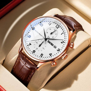 Skmei - 9301 - Classic Leather Chronograph Watch - Rosegold/Silver/Black image 3