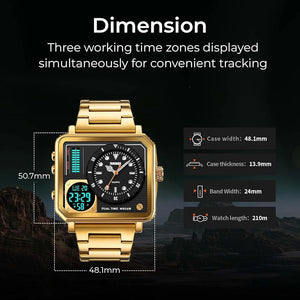 SKMEI - 2025 - LED Backlight Large Screen Multi-Time Zone Waterproof Watch - Golden image 4