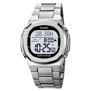 SKMEI - 2036 - Qibla Azan Time Reminder Prayer Watch - silver/white image 0