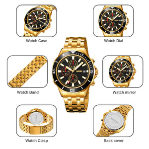 SKMEI - 9335 - Luxury Quartz Chronograph Stainless Steel Watch - gold/black image 5