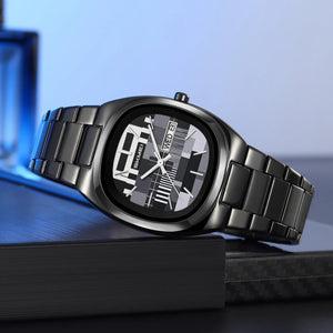 Skmei – 9375 – Business Gentleman Vintage Watch – Black/Grey image 3