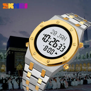 SKMEI - 2043 - Qibla Azan Time Reminder Prayer Watch - silver/gold-white image 3