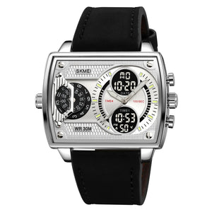 SKMEI 2229 Multi-Zone Analog Digital Sports Watch - silver/silver/leather image 0