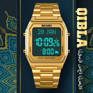 SKMEI - 1763 - Qibla Azan Time Reminder Prayer Watch - gold black image 6