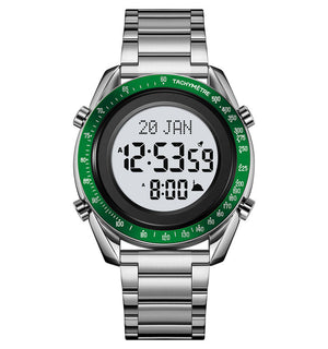 SKMEI - 2143 - Qibla Azan Time Reminder Prayer Watch - silver/green image 1