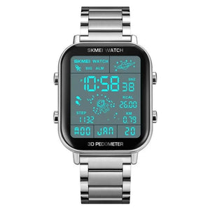 Skmei - 1888 - Digital Dial Step Count Pedometer Stainless Steel Watch - Silver image 3