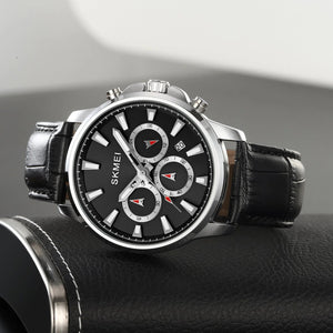SKMEI - 2071 - High Quality Luxury Watch - Silver/Black-Leather image 3