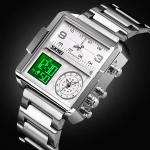 Skmei - 1584(chain) - Sports Quartz Waterproof Tiple time - Silver-Steel image 4