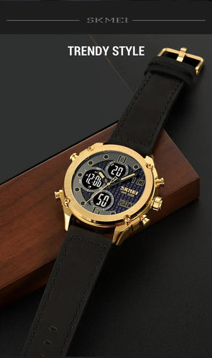 Skmei - 1975(strap)- Luminous 30m Waterproof Mutifunctional - Gold/Black-White image 2