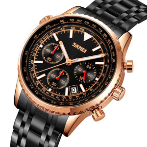 SKMEI 9333 Analog Chronograph Stainless Steel Watch - Rosegold/Black image 0