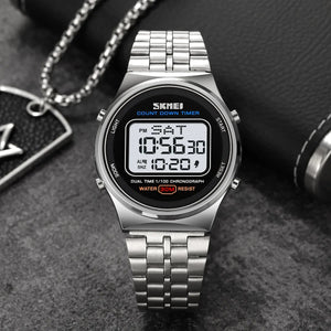 SKMEI 1882 Classic Round Digital Watch - silver/white image 2