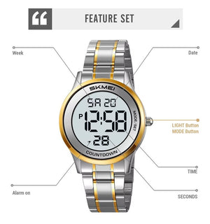 SKMEI 2425 Round Digital Countdown Watch- gold/silver image 3