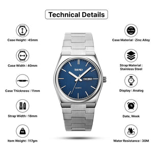 SKMEI - 9288 - Business Class Luxury Watch - Silver/Blue image 6