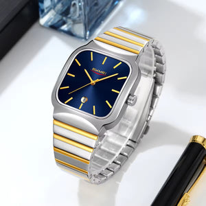 Skmei - 9361 - Luxury Square Men Quartz Watch Waterproof - silver/Gold-blue image 1