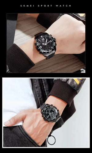 Skmei - 1649 - Rotatable Ring Quartz MultiFunctional Watch - Black image 3