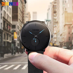 SKMEI - 9185 - Ultra Minimal Black Mesh Wristwatch - green image 1