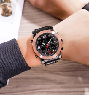 SKMEI - 1642 - Three Times Dial Analog and Digital Quartz Watches - Rose Gold image 1