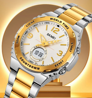 Skmei – 2310 – Digital World Time Analog Watch – Silver/Gold image 3