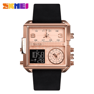 Skmei - 1584(strap) - Sports Quartz Waterproof Tiple time - RoseGold-Leather image 0