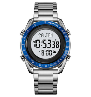 SKMEI - 2143 - Qibla Azan Time Reminder Prayer Watch - silver/blue image 1