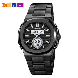 Skmei - 2279 - Dual Time Stainless Steel Watch - black-white image 2