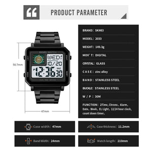 Skmei - 2033 - Bold Square Advanced Digital Functions Watch - black image 5