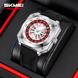 SKMEI - 9379 - Rotating Poker Dial Silicone Wrist Watch - silver/black image 5