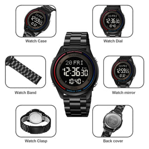 SKMEI 2412 Digital Countdown World Time Sports Watch - black/steel image 5