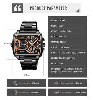 SKMEI 2229 Multi-Zone Analog Digital Sports Watch - Black/Black-Steel image 3