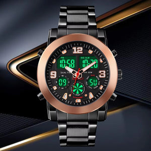 SKMEI - 1642 - Three Times Dial Analog and Digital Quartz Watches - Rose Gold image 2