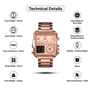 Skmei - 1584 - Sports Quartz Waterproof Tiple time - RoseGold-Steel image 3