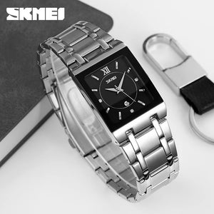 SKMEI 9263 Square Analog Quartz Watch - Silver/Black image 0