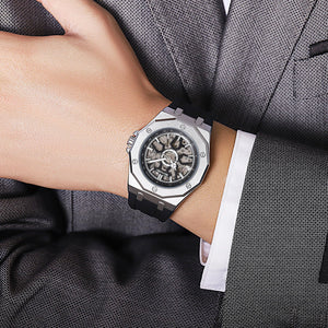 SKMEI - M036 - Automatic Movement Skeleton Dial - silver-silica gel image 4