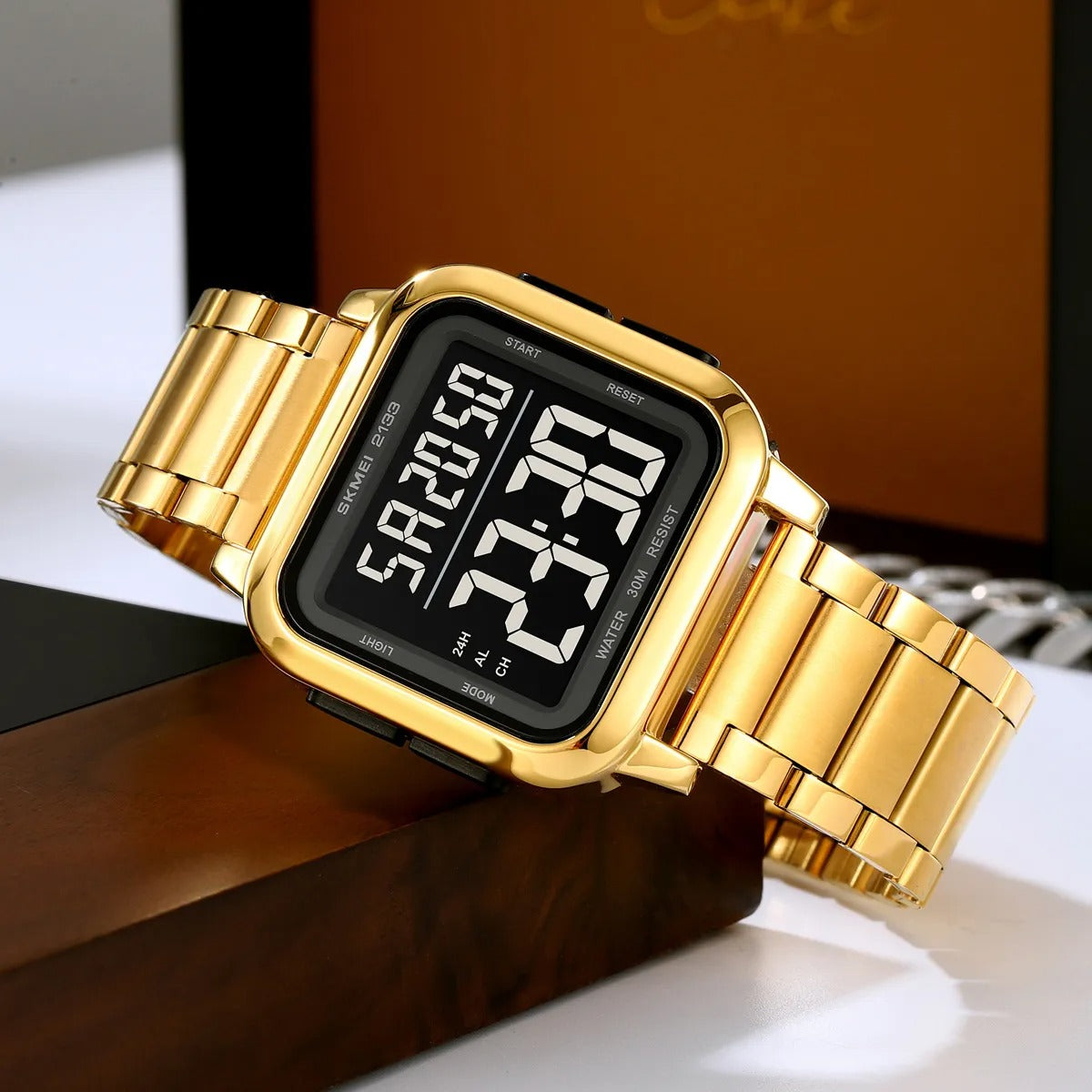 SKMEI 2133 Square Digital Stainless Steel Sports Watch - gold image 1