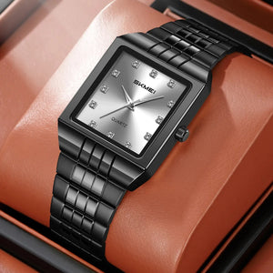 SKMEI 2619 Square Analog Diamond Dial Watch - black/silver image 1